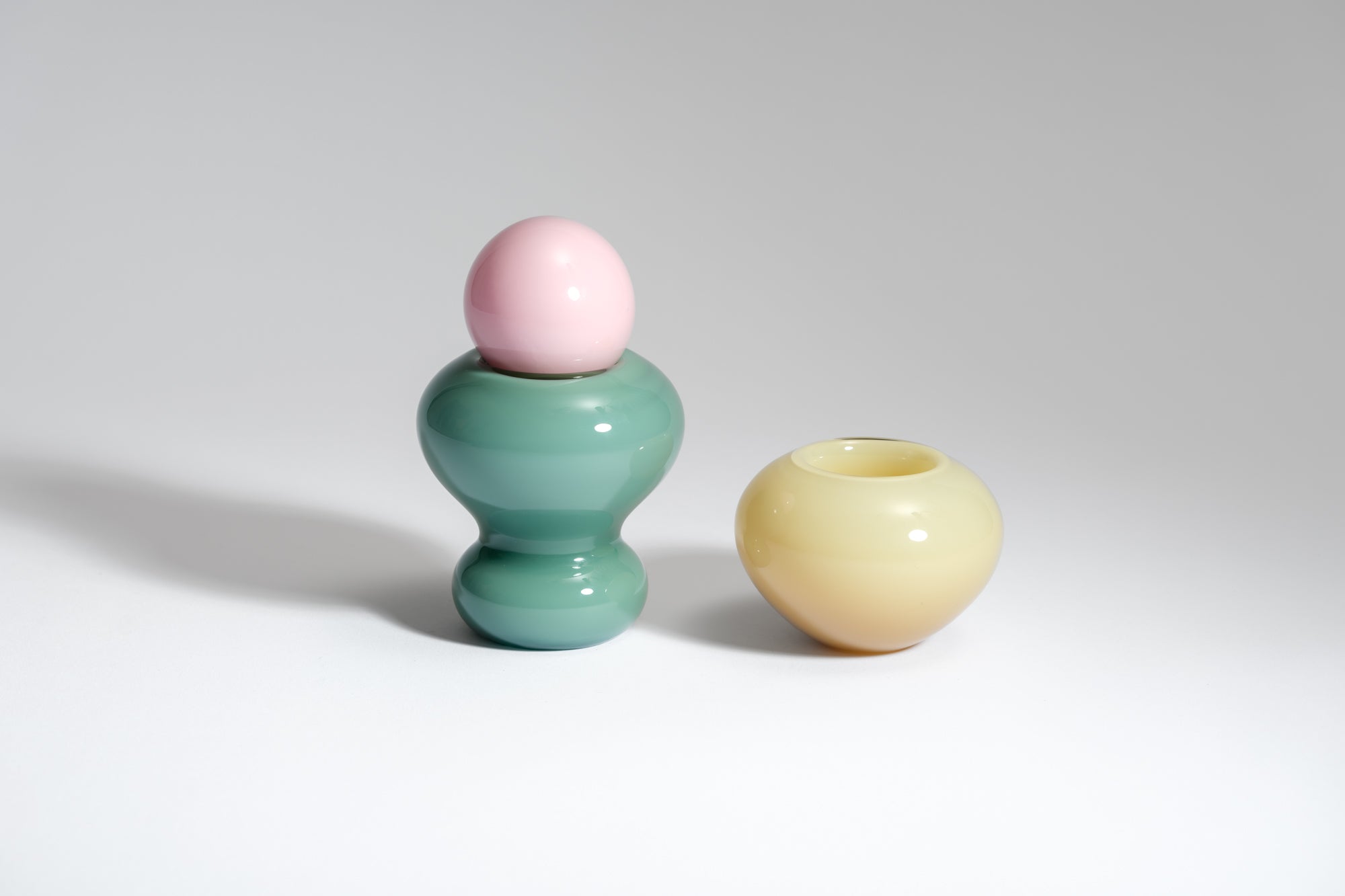 mouth-blown glass object, the pair by Helle Mardahl, bowl with lid for salt and pebber or eggs